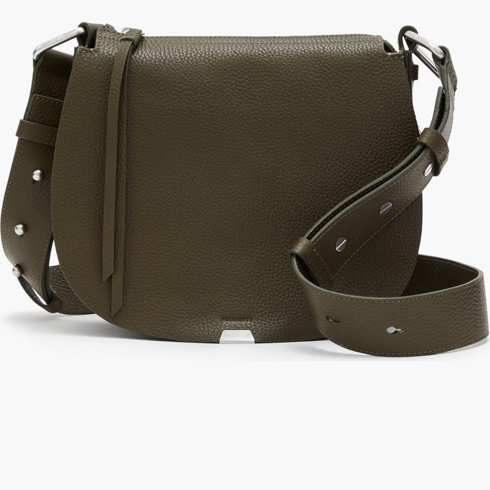 All Saints Captain Round Leather Crossbody - Sycamore Green